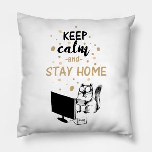 Keep Calm & Stay Home Cat Gaming Social Distancing Funny Pillow