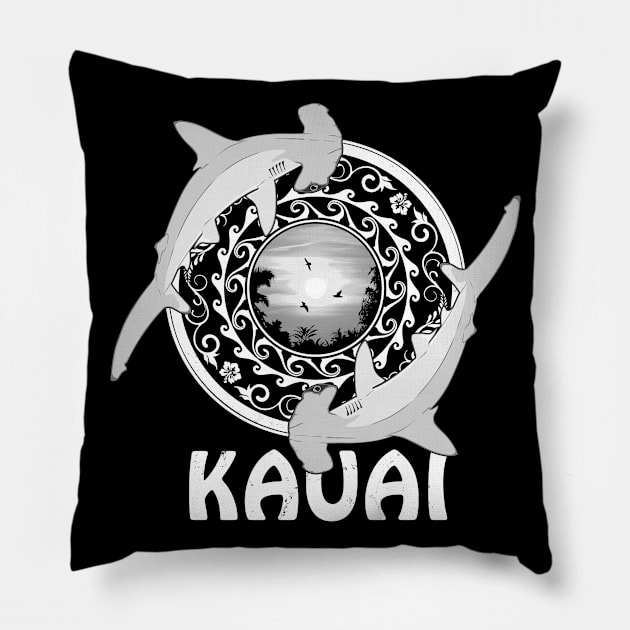 Kauai Scalloped Hammerhead Sharks Pillow by NicGrayTees