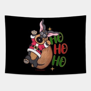 Cute Doxie Dog having a Ho Ho Ho Merry Christmas Dachshund tee Tapestry