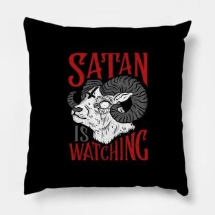 Satan is Watching T-Shirt I Satanic Goat Pillow