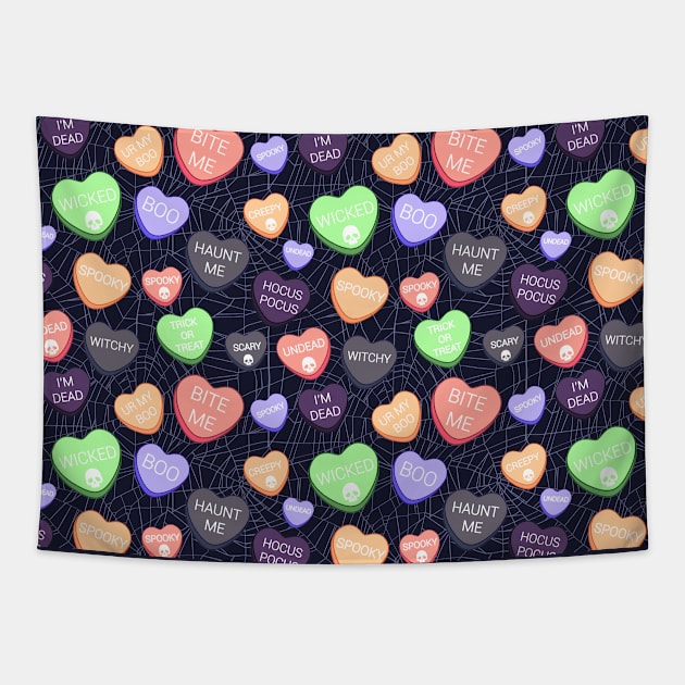Spooky Candy Hearts Tapestry by Kennedy Marshall Designs