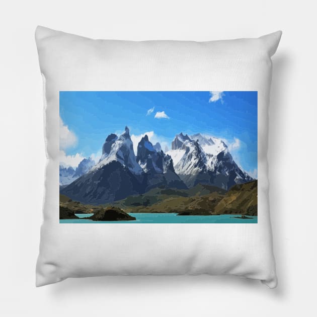 W Trek Torres del Paine Hike Digital Painting Pillow by gktb