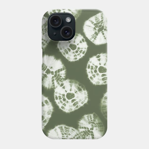 Shibori Kumo tie dye white dots over sage green Phone Case by marufemia