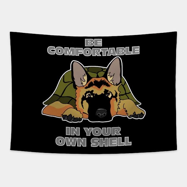 Be Comfortable In Your Own Shell Funny Motivational Animal Tapestry by DesignFunk