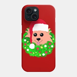 Christmas Dog with Green Wreath Phone Case