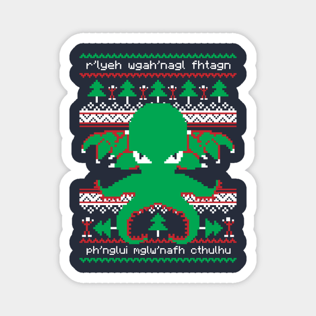 Cthulhu Cultist Ugly Christmas Sweater Magnet by RetroReview