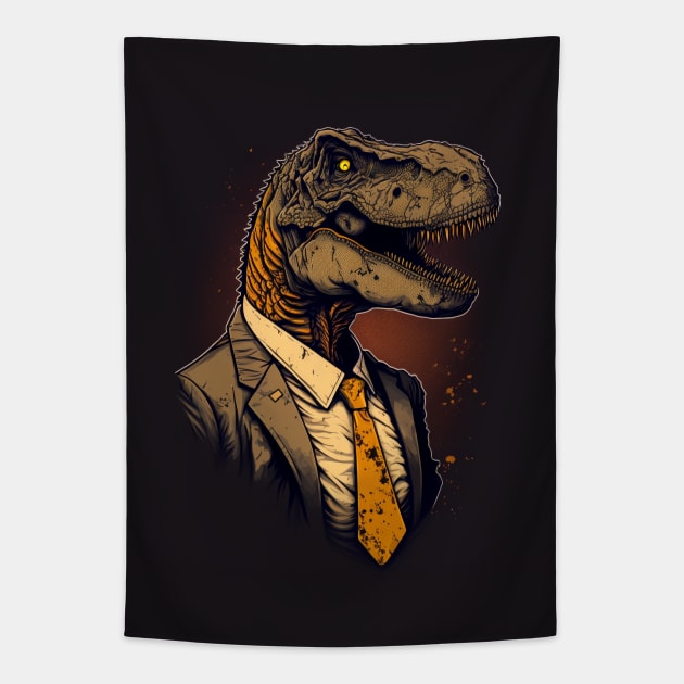 t rex in suit Tapestry by Buff Geeks Art