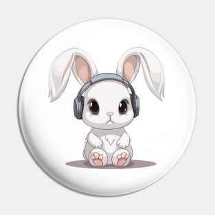 Baby Bunny Rabbit wearing headphones, Cute, Kawaii Pin