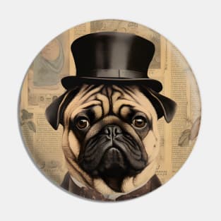 Pug Dog in Suit Portrait Vintage Art Pin