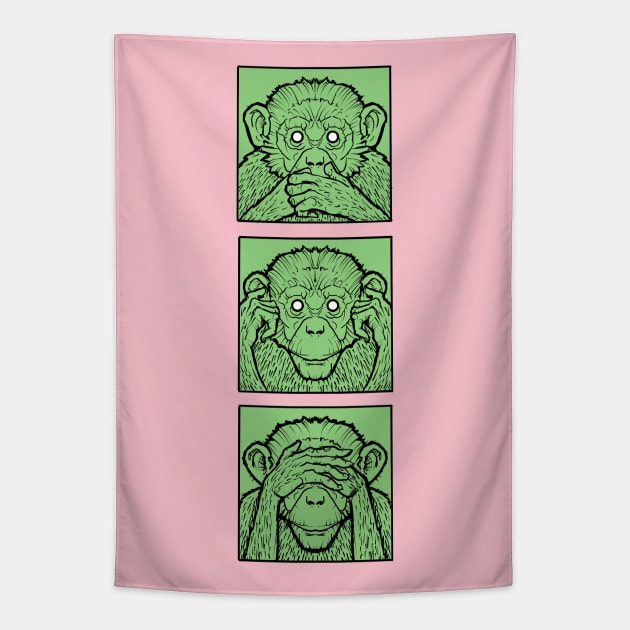 three green wise monkeys Tapestry by weilertsen