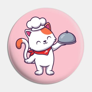 Cute Cat Chef Holding Cloche Pin