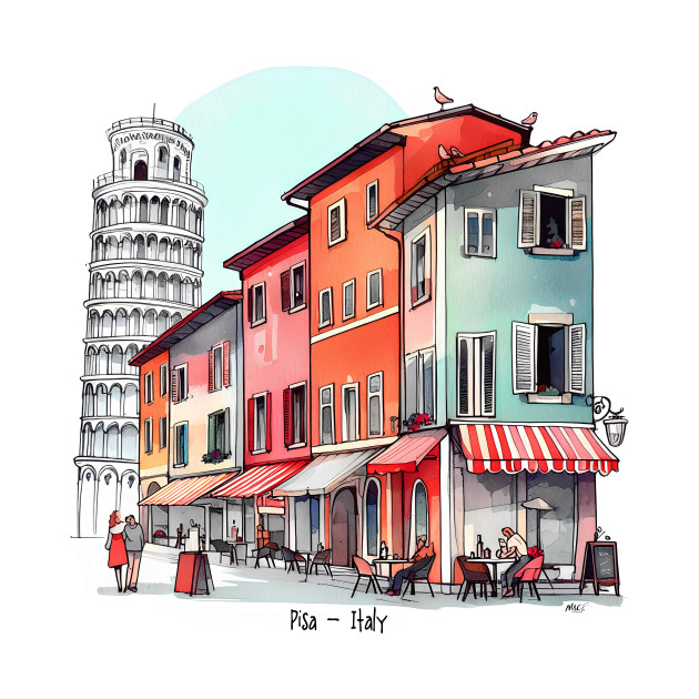 Pisa Italy | Leaning Tower of Pisa | Italian Sidewalk Café by Mad Monkey Creations