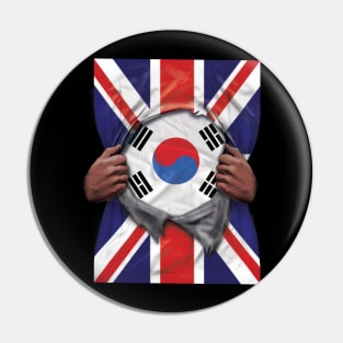 South Korea Flag Great Britain Flag Ripped - Gift for South Korean From South Korea Pin