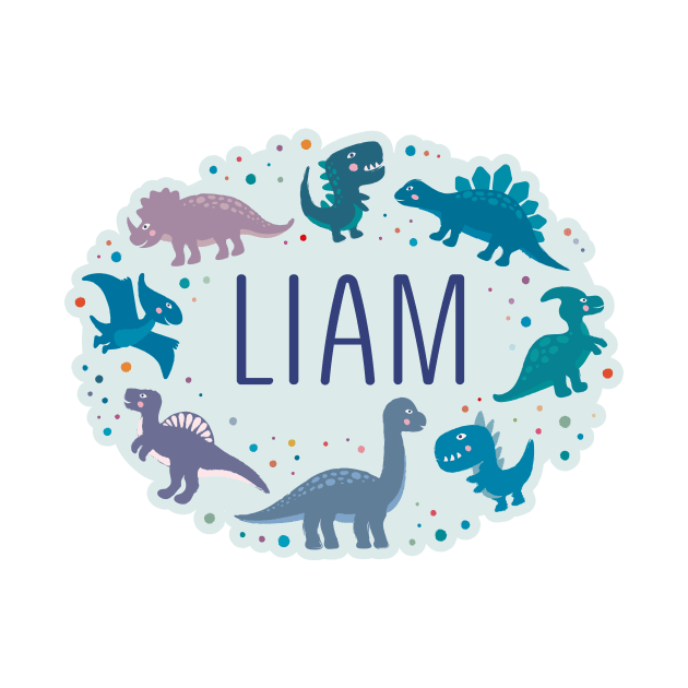 Liam name surrounded by dinosaurs by WildMeART