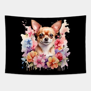 A chihuahua decorated with beautiful watercolor flowers Tapestry