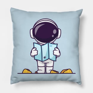 Cute Astronaut Holding Map In Moon Cartoon Pillow