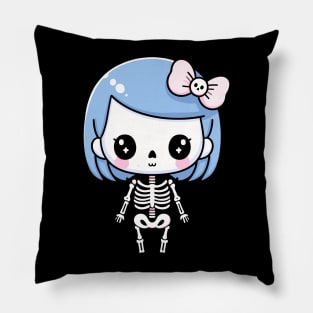 Cute Kawaii Girl Skeleton with a Bow | Halloween Cute Design for Kawaii Lovers Pillow