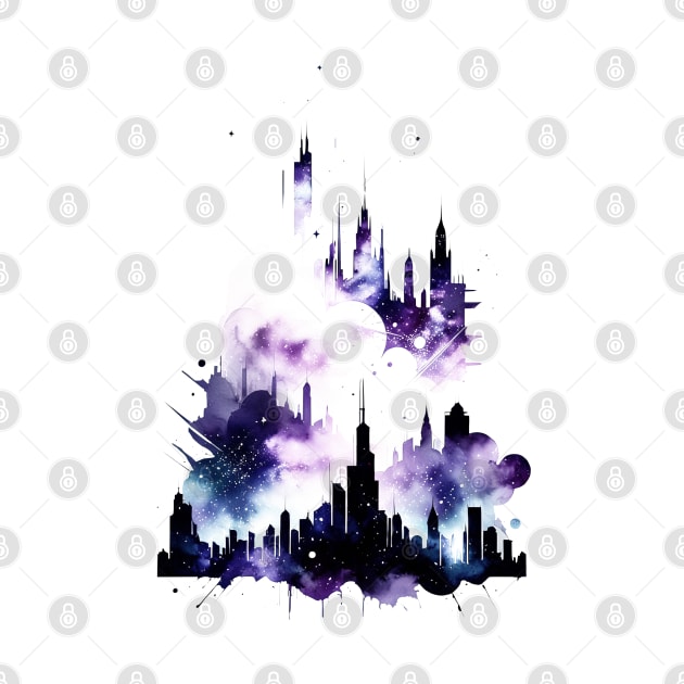 Abstract Watercolor Cosmic City by ArtisanEcho