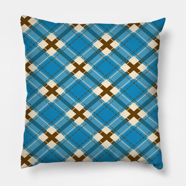 Blue Beige Plaid Pillow by DragonTees