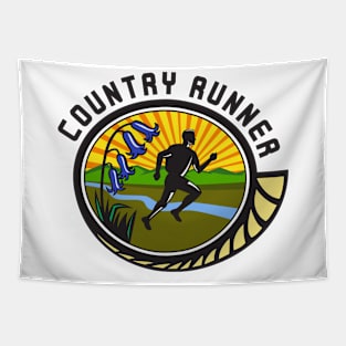 Cross Country Runner Text Oval Retro Tapestry