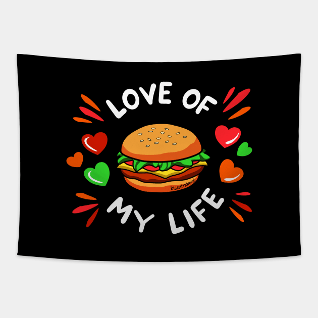 My Valentine Is A Burger Tapestry by biscuitxbone