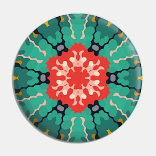 Retro Mandala Flower Red Blue and Yellow Pin