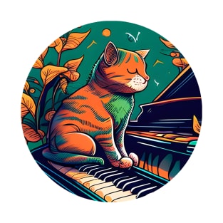 Funny Cat Kitty Playing Keyboard Piano Funny Player T-Shirt