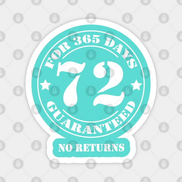 Birthday 72 for 365 Days Guaranteed Magnet by fumanigdesign