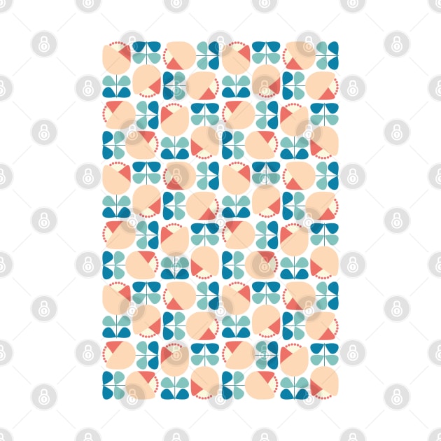 Retro Geometric Floral Pattern Blue, Peach, Coral by tramasdesign