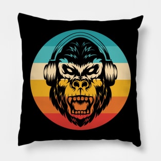 Retro Gorilla Headphones Pillow