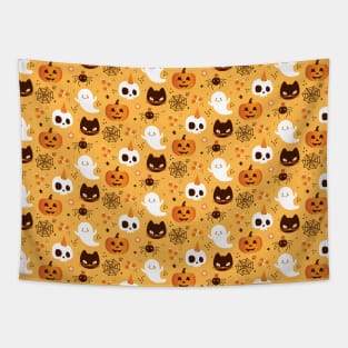 Halloween Ghosts, Cats, and Pumpkins Tapestry