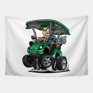 Funny Golf Cart Hotrod Golf Car Popping a Wheelie Cartoon Tapestry