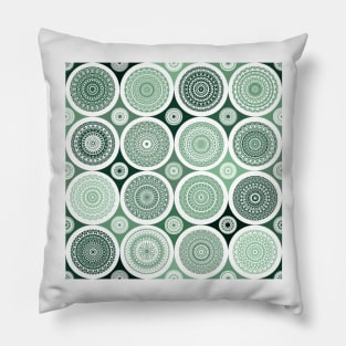 repeating pattern with boho style circles, dark green color Pillow