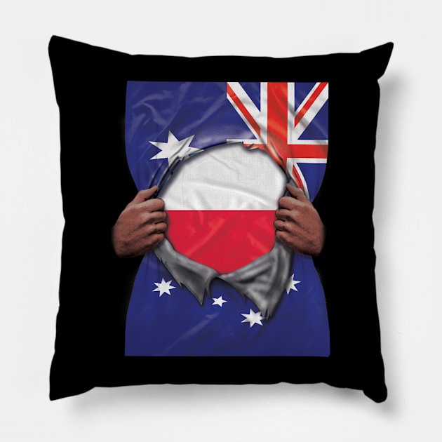 Poland Flag Australian Flag Ripped - Gift for Polish From Poland Pillow by Country Flags