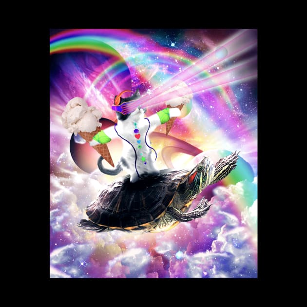 Lazer Rave Space Cat Riding Turtle Eating Ice Cream by Random Galaxy