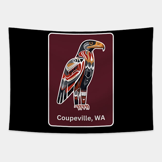 Coupeville Washington Native American Indian American Red Background Eagle Hawk Haida Tapestry by twizzler3b