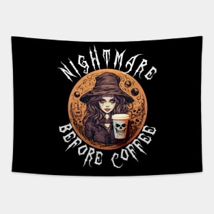 Nightmare Before Coffee - Creepy Halloween Witch & Coffee Lover Gift Tapestry