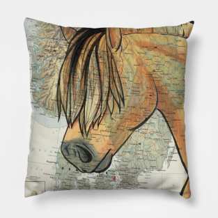 Fjord Horse on Vintage Map Pillow