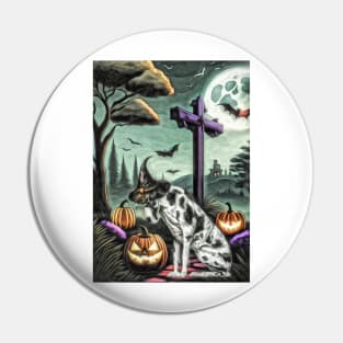 Harlequin Great Dane Halloween scene Pin