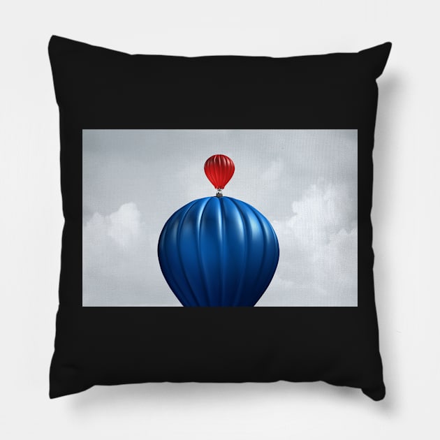 Motivational Concept as a hot air balloon Conquering a large competitor as a creative surreal conceptual idea to motivate and inspire. Pillow by lightidea