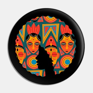 Afro Hair Woman with African Pattern, Black History Pin