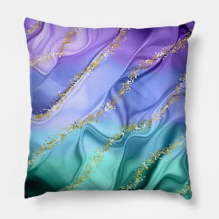 Purple Blue Teal Gold Fantasy Wave Pattern Pillow