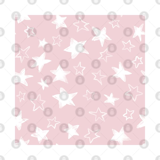 handpainted white stars over pink cotton candy background by marufemia