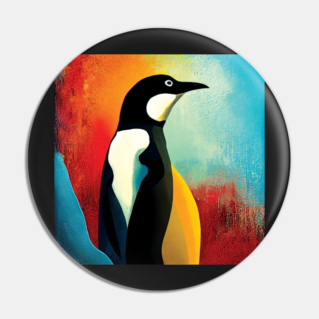 Penguin in Colourful Abstract Pin by Geminiartstudio