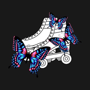 Blue and Pink Butterfly Roller Skates T-Shirt