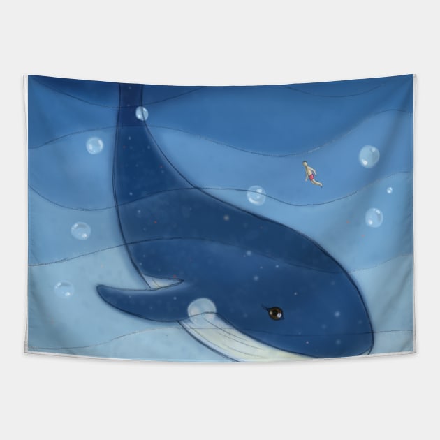 Cartoon Whale In The Sea Tapestry by MariaStore