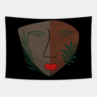 Abstract shape art with plants and face in earth tones Tapestry