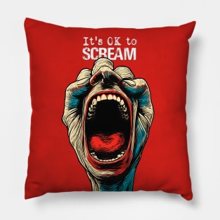 Screaming Hand: It's OK to Scream on a Dark Background Pillow