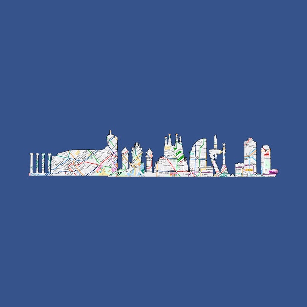 Barcelona city skyline subway map silhouette by Hook Ink