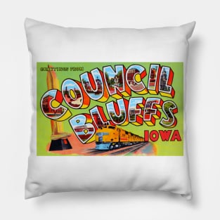 Greetings from Council Bluffs, Iowa - Vintage Large Letter Postcard Pillow